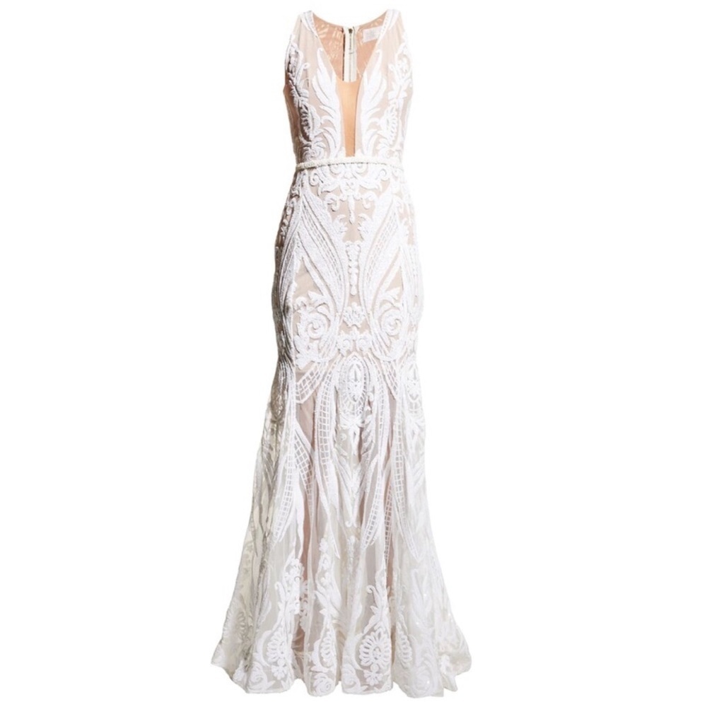 NWT Bronx And Banco Ester Beaded Deep V Sequin-embellished Gown Bridal Dress XS - Picture 12 of 13